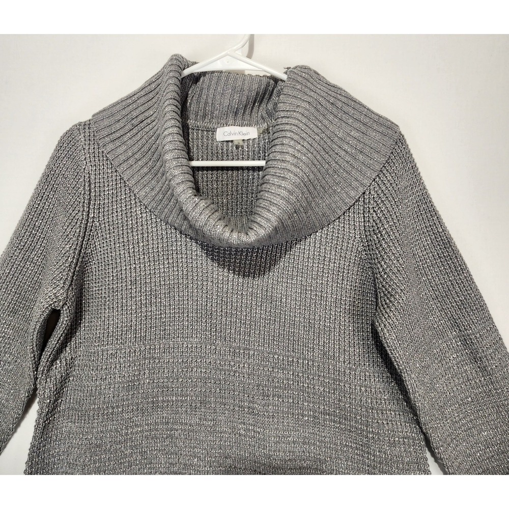 Calvin Klein Women's Classic Tutle Neck Elegant Cozy Gray Sweater Size M - Picture 4 of 9